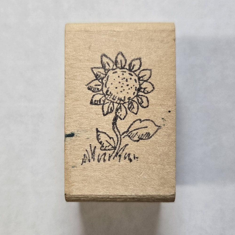 Sunflower Design Wood Mounted Craft Stamp - Excellent Condition